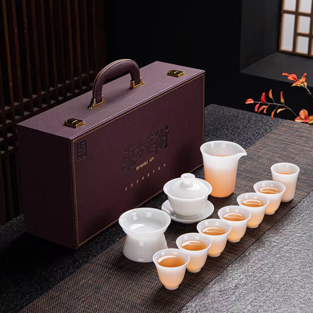 Premium Dehua Jade Porcelain Tea Set - Customizable Logo, Gift Boxed, Pure White, Ideal for Home Use