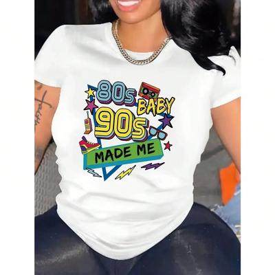80er Jahre Babe Print T-Shirt, Lässiges Kurzarm Rundhals Oberteil für Frühling & Sommer, Unisex Kleidung