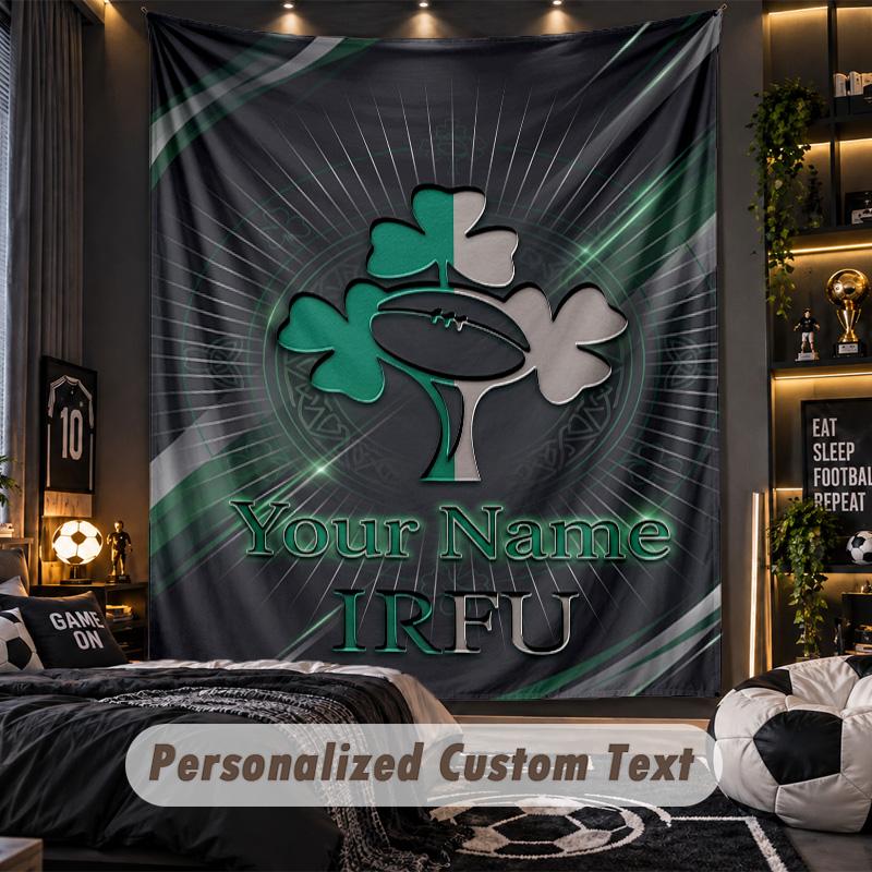 TapestryIreland Rugby Custom Name Text Personalized Wall Hanging Tapestry Home Wall Decor