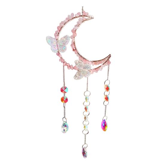 Crystals Suncatcher, Hanging Moon Butterfly Sun Catcher with Glass Prisms for Windows, Healing Crystal Decor for Home, Gift for Christmas A