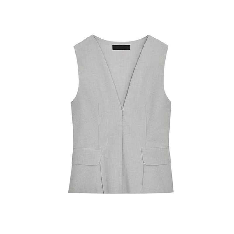 Autumn New Women's Clothing Pleated Decoration V-neck Sleeveless Vest Cropped Short Skirt Hem Tops 2180131