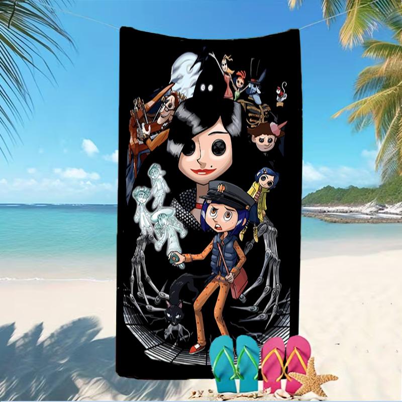 Beach Towel with Coraline Pattern - soft,absorbent,machine washable Lightweight&Modern,swimming,Travel Essentials