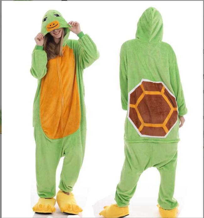 

Женский зимний халат с изображением животных из мультфильмов, фланелевая пижама на молнии, домашняя одежда с капюшоном S морская черепаха