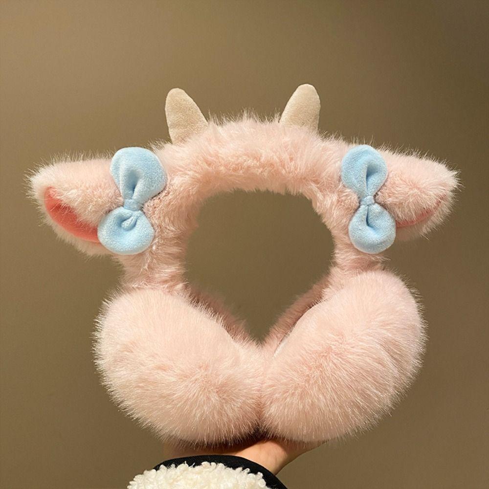 Soft Plush Little Lamb Horns Earmuffs Small Bow-knot Cute Ear Cover Winter Ear Warmer Winter Sport