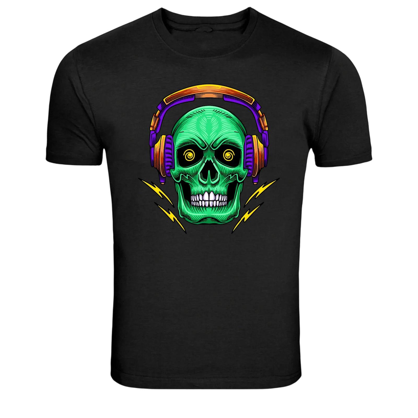 DJ Skull With Headphones Music Lover Graphic T-Shirt S
