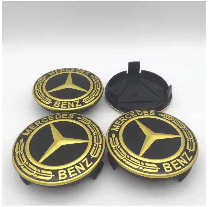 4PCS/Set Universal Mercedes Benz 75mm Black and Silver AMG Hubcap Center Cap Upgrade Wheel Hub Cover FA1