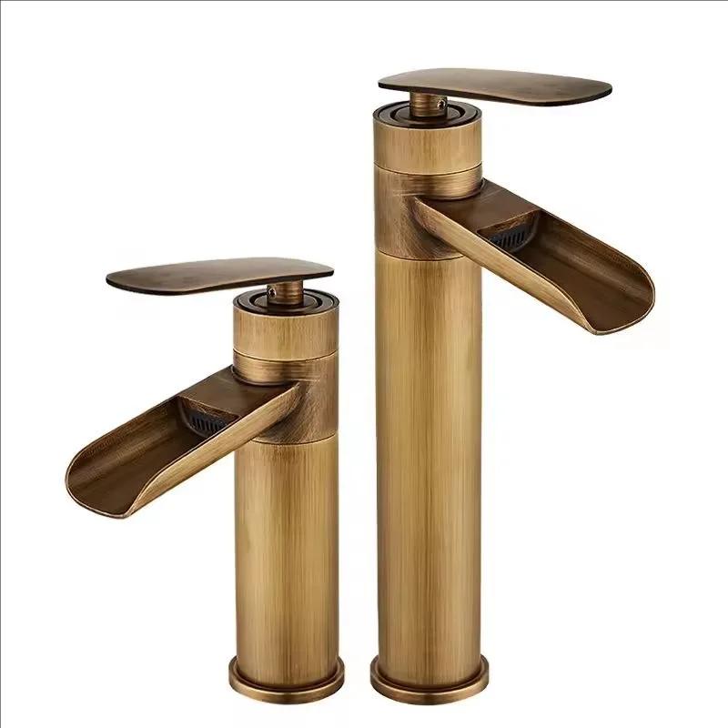 Antique Basin Faucets Waterfall Faucet Bathroom Black Sink Taps Single Lever Hot and Cold Water Mixer Taps Black White