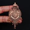 Boho Chic Oxidized Copper Teardrop Pendant Ethnic Floral Carved Charm with Tassel Beads Gypsy Style Jewelry Gift for Her