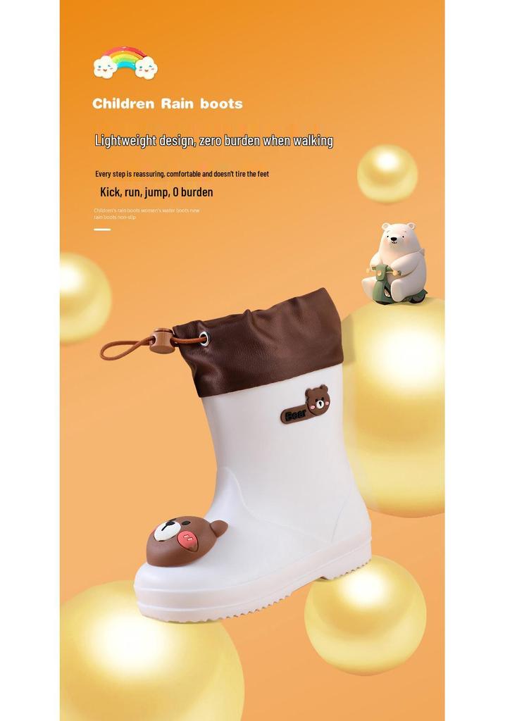 Cartoon Kids' Waterproof Non-slip Rain Boots with Drawstring