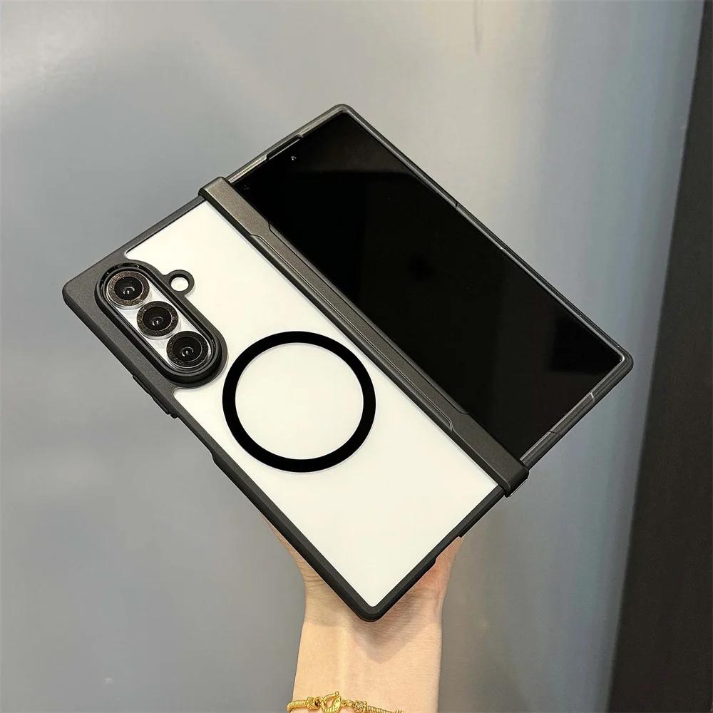 Transparent Magsafe Magnetic Hinge Shockproof Protection Phone Case for Samsung Galaxy Z Fold 7 Fold 6 Fold 5 Fold 4 Clear Cover