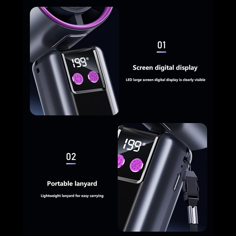 199-speed High-speed Cooling Fan Usb Charging Digital Display Large Wind Turbine Handheld Portable Fan Mini Cooling Fan 2026 Hot