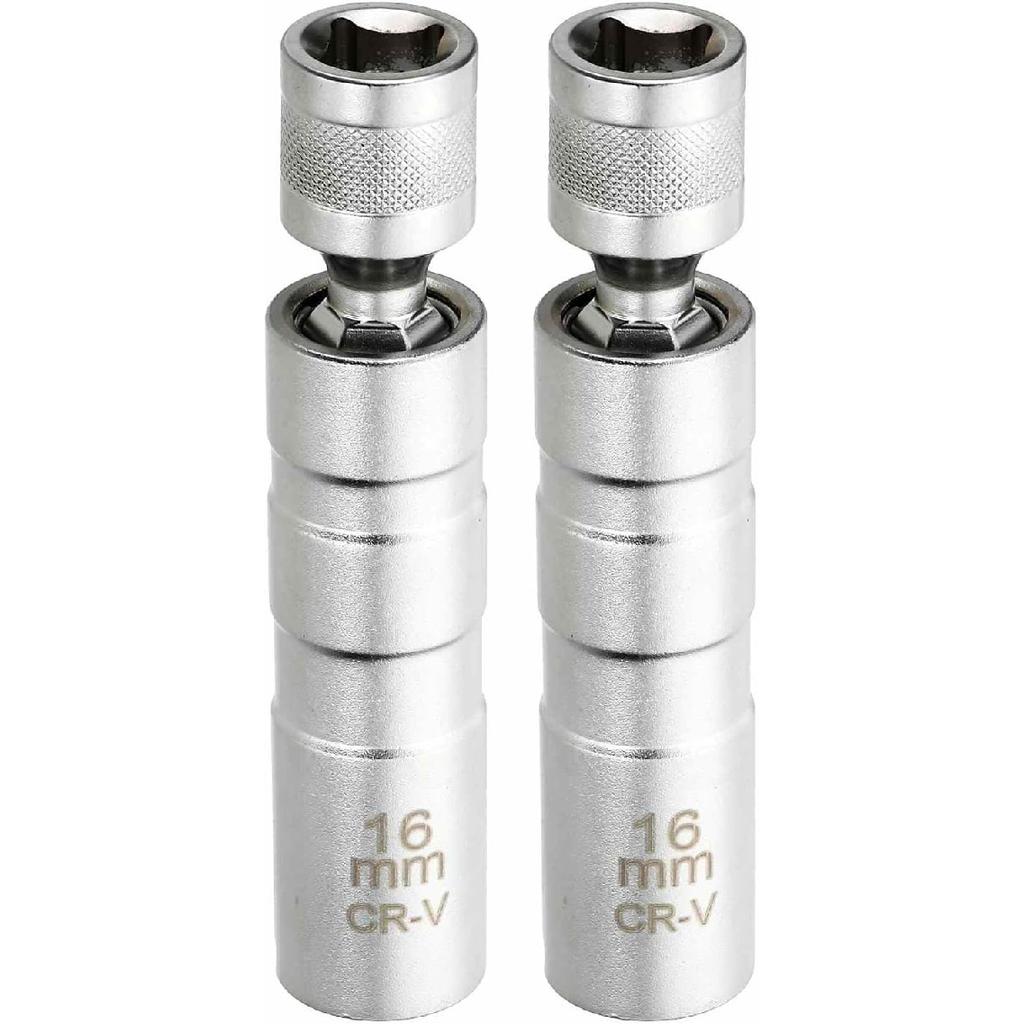 HARFINGTON 2pcs Spark Plug Socket Set 3/8" Drive 18mm Swivel Magnetic 12 Point Thin Wall Spark Plug Socket with 360 Degree Swivel CR-V Steel, Silver