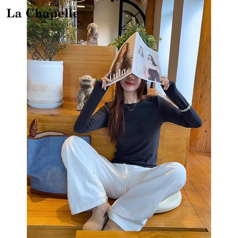 La Chapelle Damen Langarm-T-Shirt aus reiner Baumwolle