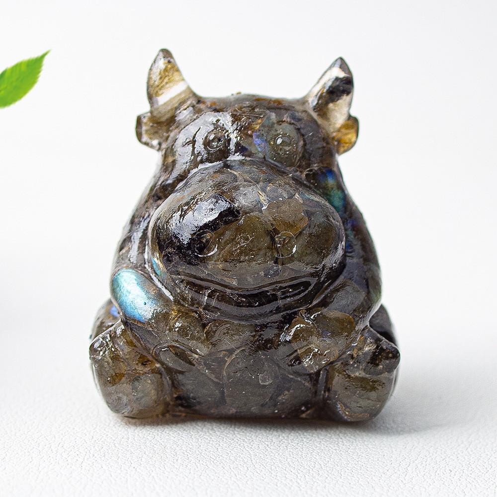 Resin Crystal Cow Figurine With Lucky Fortune For Office Desk Decor Gift For Teens And Adults