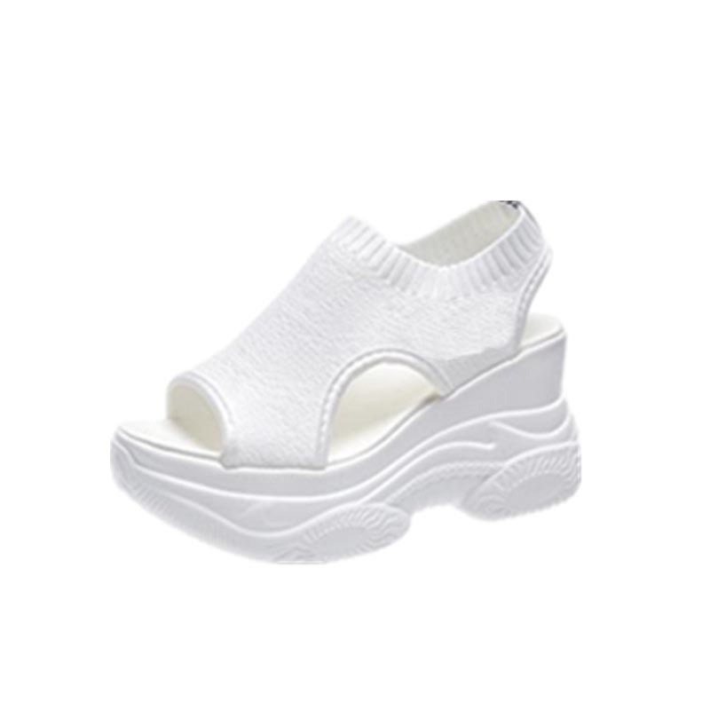 

Летняя обувь Летающие тканые сандалии на платформе Женская сетчатая дышащая обувь на танкетке «рыбий рот» Спортивная повседневная обувь 37 белый