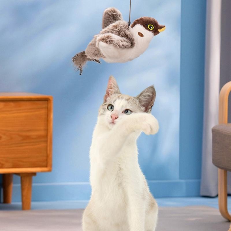 Automatic Activated Sparrow Cats Toy Remote Control Chirping Bird with Sound Effect and Motion Pet Teaser Toy