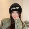 Thick Knitted Hat for Women in Autumn and Winter New Style Simple Versatile Letter Big Head Circumference Showing Face Small Woolen Ski Hat