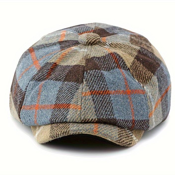Stilvolle karierte Zeitungsjungenmütze im Vintage-Stil – achteckige Kappe im britischen Retro-Stil für Männer und Frauen – klassische Malerbaskenmütze mit einzigartigem Design