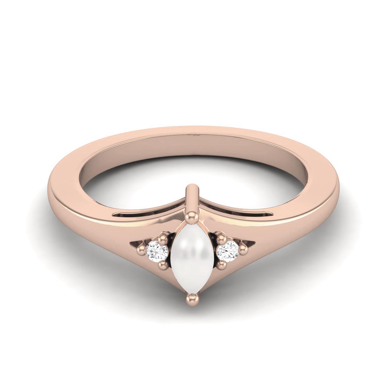 

925 Sterling Silver Rose Vermeil 0.29 Cts Marquise Shape Pearl Three Stone Wedding Women Ring 10 Яскраво-рожевий