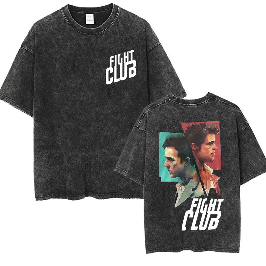 Vintage Washed Tyler Durden Fight Club Graphic T Shirt Mens High Quality Oversized Cotton Tshirts Yk Gothic Clothing Tshirt