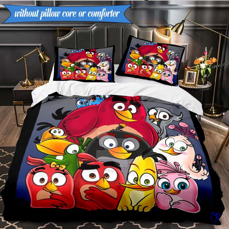 Red Birds Characters Collage 3pcs K-pop music group Bedding set,Ideal for Bedroom, Dormitory,Including Duvet Cover And 2pcs Pillowcases,Fan gifts