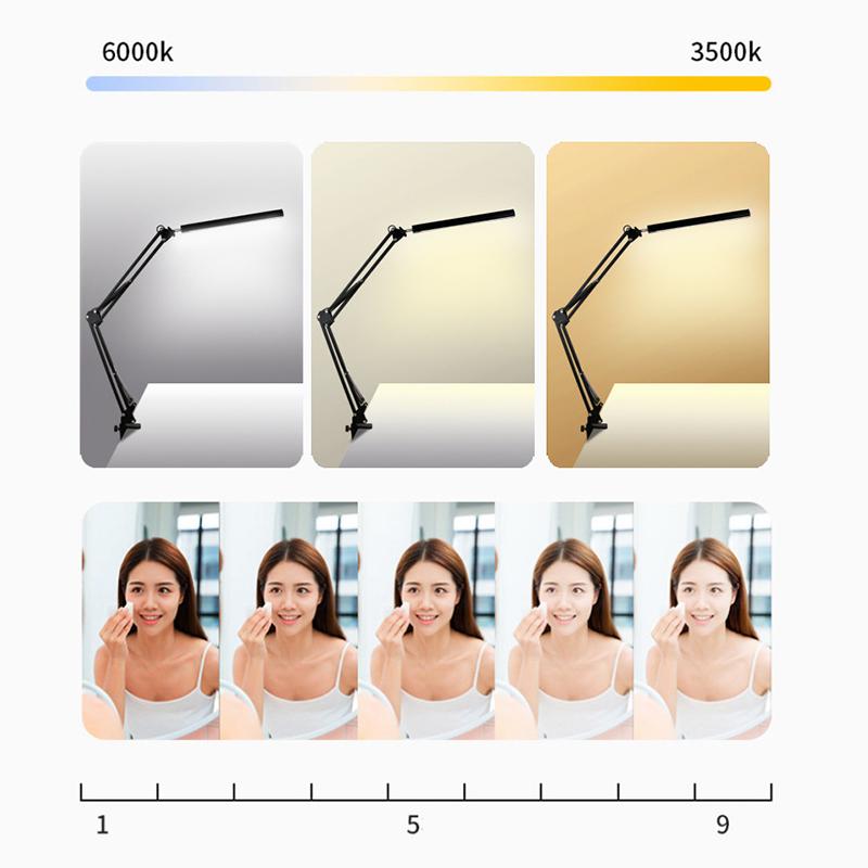 LED Faltbare Langarm Augenschutz Lese-Schreibtischlampe USB Lese-Arbeitsplatzleuchte mit Klemme Upgrade 12W Schwarz