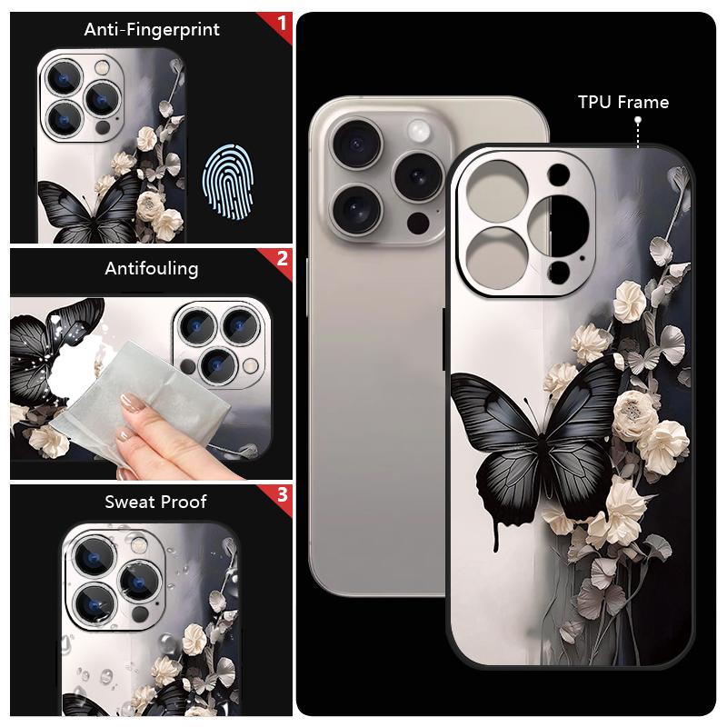 Wrist Strap Lanyard TPU Phone Case For iPhone 17 16 15 Pro Max 13 14 Pro Max 17e 16e 11 Black Butterfly Soft Silicone Back Cover