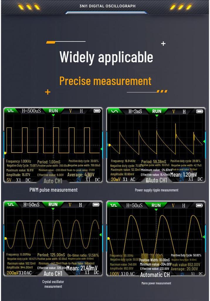 FNIRSI 2C53T 50MHz Dual-Channel Oscilloscope, 4.5-Digit Multimeter & Signal Generator Combo