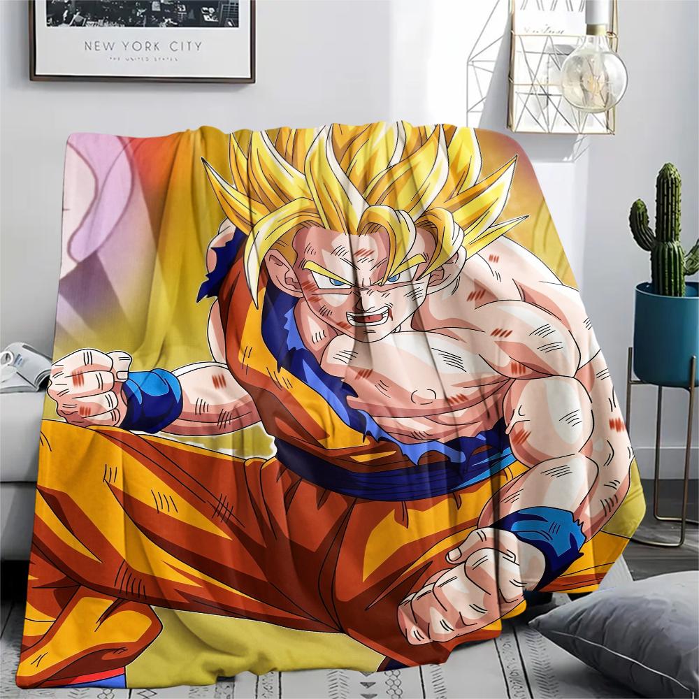 Goku Dragon Ball Cartoon Pattern Flannel Blanket, High Quality Comfortable for All Seasons, Home Decor, Warmth and Comfort, Perfect for Gifts.