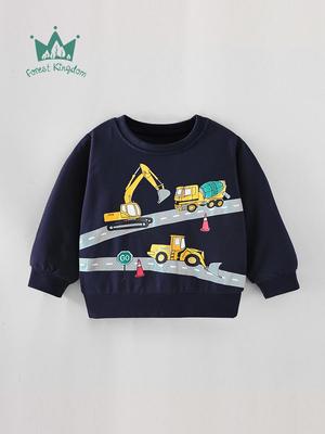 European Autumn/Winter Children's Cartoon Excavator Sweatshirt - Round Neck, Long Sleeve Pullover