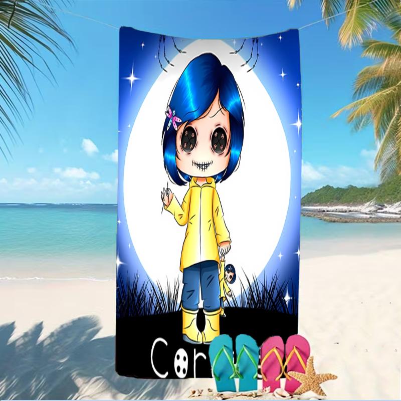 Beach Towel with Coraline Pattern - Soft,absorbent,machine Washable Lightweight&Modern,swimming,Travel Essentials