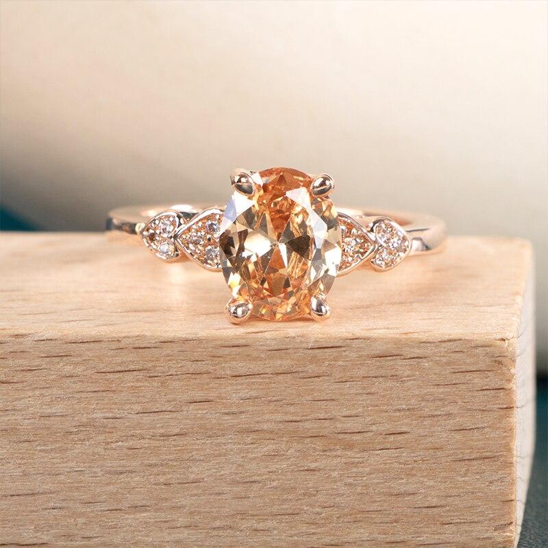 BELLA BOX Luxusní zásnubní prsten v barvě růžového zlata s kulatým zirkonovým křišťálovým kamenem oslnivý návrhový prsten