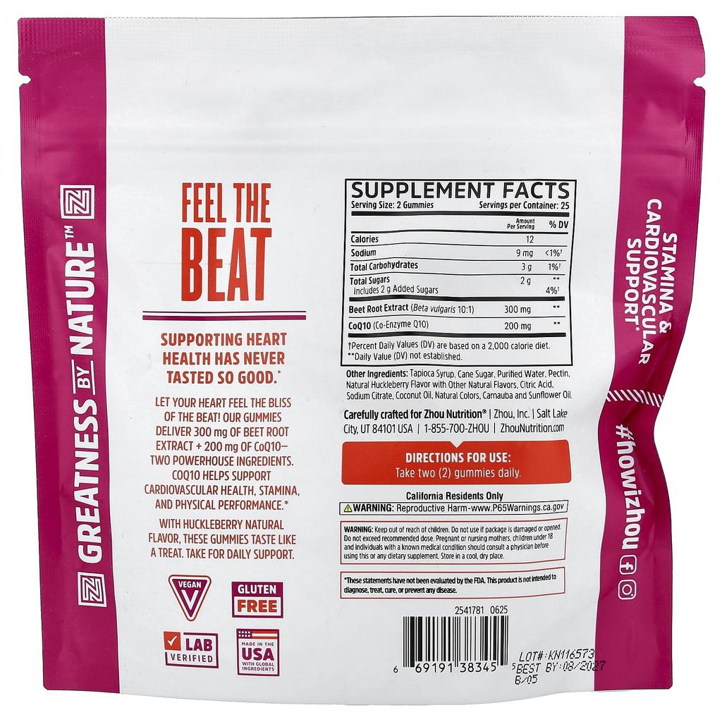 Zhou Nutrition, CoQBeet Gummies, Huckleberry, 50 Gummies