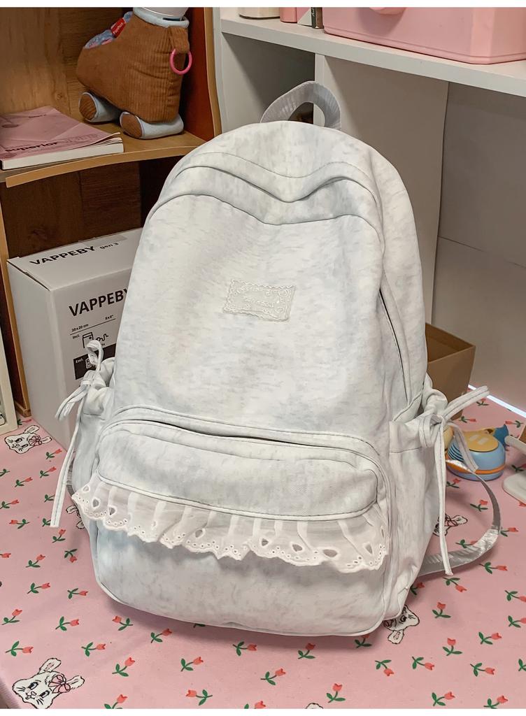 Schoolbag cold milk white soft fog lace backpack junior high school students sweet wind class travel multi-compartment light schoolbag