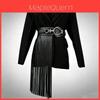 Black Leather Belt With Tassel Details For Summer Streetwear Fashion