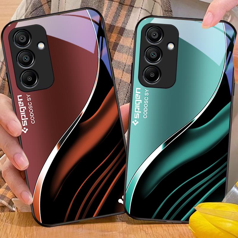 Tiefblaues Mode-Handycase aus gehärtetem Glas für Samsung Galaxy A15 5G 54 4G 51 50 24 35 90 71 12 51 53 52S 80 22 34 Schwarz
