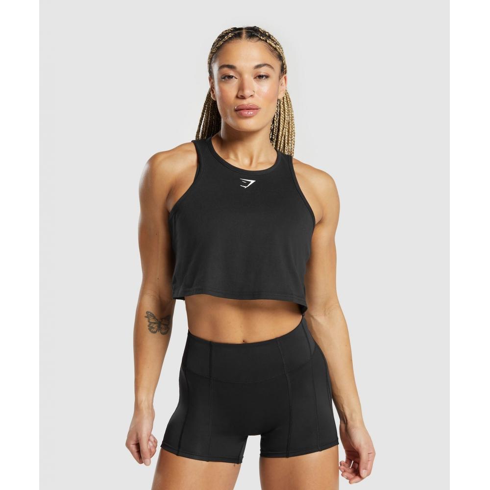 

Gymshark Lifting Essential Cotton Crop Tank Black B7a1j Bb2j XS