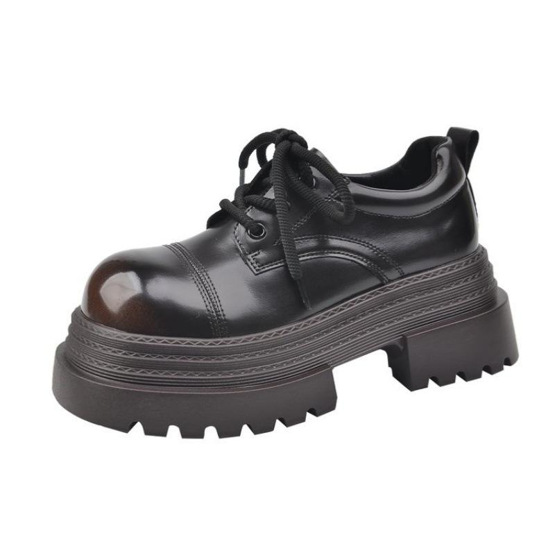 Thick-soled Heightening Muffin Big Head Small Leather Shoes Women's Spring New Niche Fashion Shoes Women