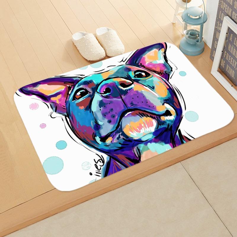 Colorful Dog Art Flannel Doormats, Vibrant Pet Portraits, Cute Canine Designs, Soft Floor Mats for Dog Lovers Home Decor