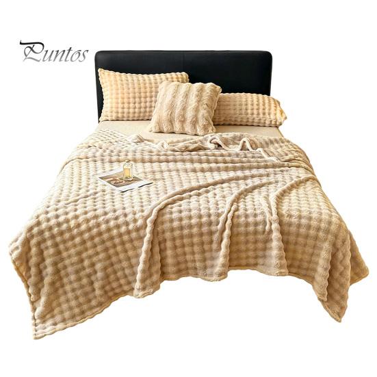 Comfortable Couch Throw Soft Plush Blanket, 3D Bubble Rabbit Fur Texture Thickened Thermal Throw, Double-Sided Milk Velvet Warm Blanket for
