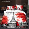 Eiffel Tower Flowers King Queen Duvet Cover Famous Architecture In Paris Bedding Set for Women Romantic Polyester Quilt Cover