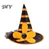 Gorgeous Witch Hat for Kids Halloween Women Girls, Large Striped Wizard Eye Catching Headwear with Flower Costume Accessories, Cosplay, Party Creative