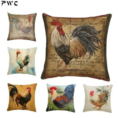 Animal Retro Rooster Pattern Pillowcase Watercolor Pillows Geometry Famliy Home Decor Sofa Throw Cushion Cover 45X45cm