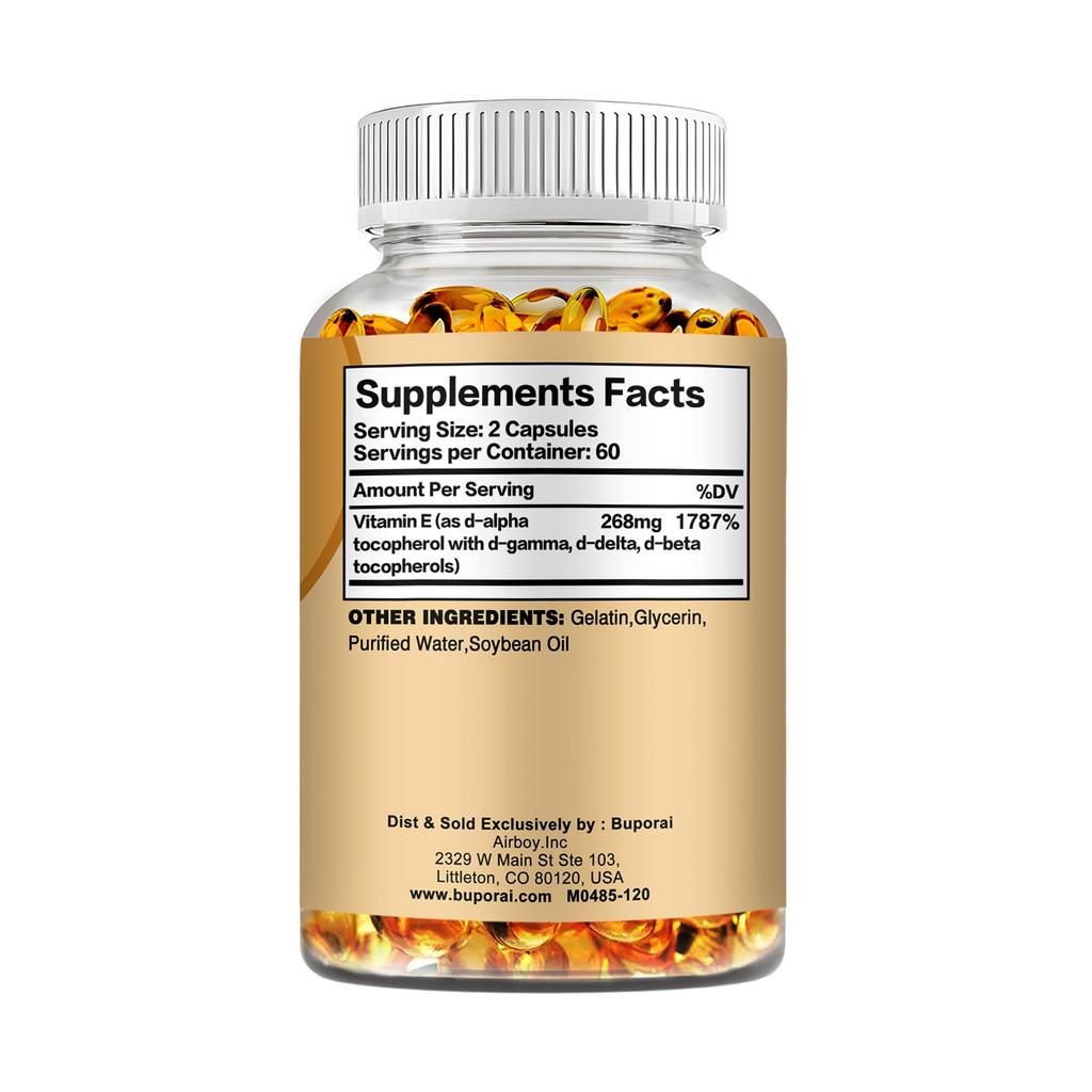 Buporai Vitamin E Capsules, Beneficial for Skin Health and Support Skin Hydration, 120 Capsules.