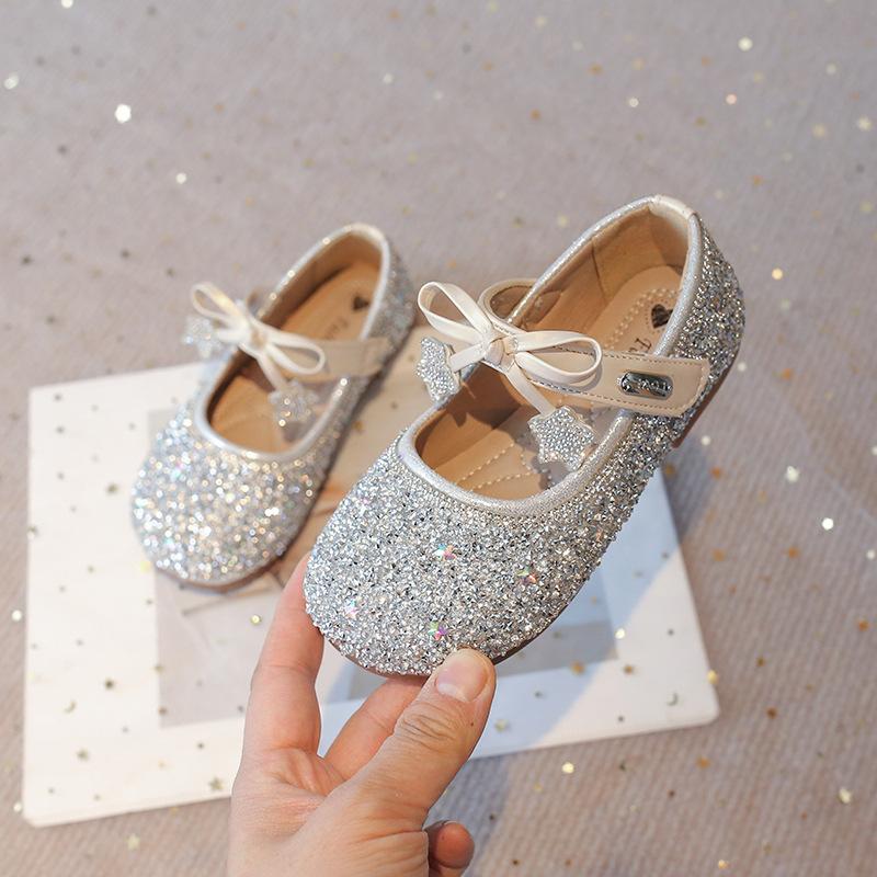 Girls' princess shoes 2025 new children's shoes spring pink crystal shoes with dress sparkling baby girl shoes