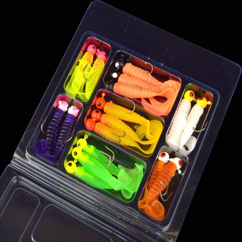34pcs 1 Set Metal Jig Head Fishing Hooks Soft Fish Bait Set Storage Box Bionic Fishing Lures Lightweight Portable