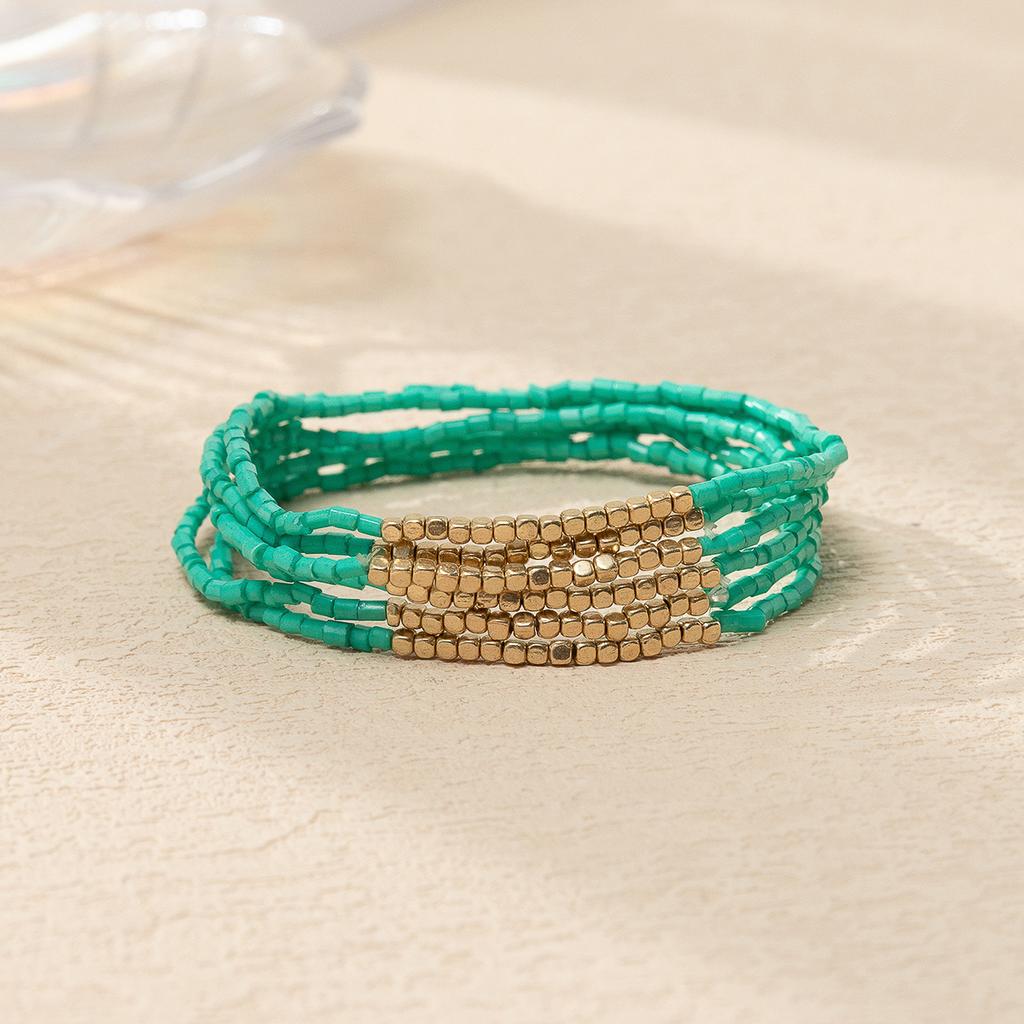 6 Stück/Set Bohemian Gestapeltes Perlenarmband Set Mehrfarbig Reiskorn Urlaubsstil Handketten Schmuck Kleines Geschenk Goldener Platz