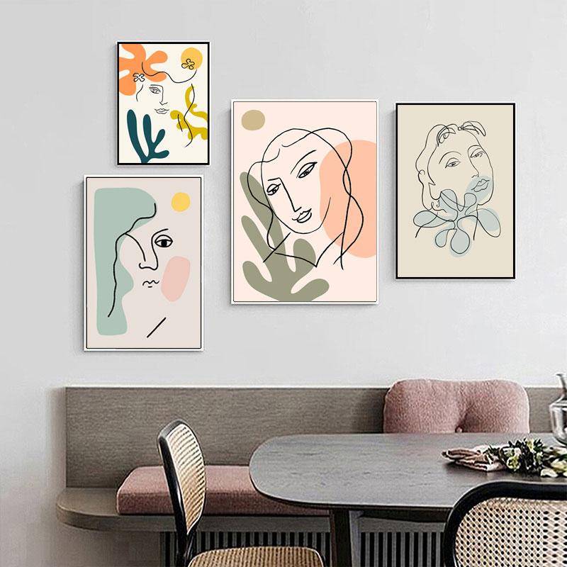 Mode Abstrakte Frauen Gesicht Leinwand Malerei Matisse Poster Linie Zeichnung Poster und Drucke Bunte Mädchen Wand Kunst Bilder Dekor