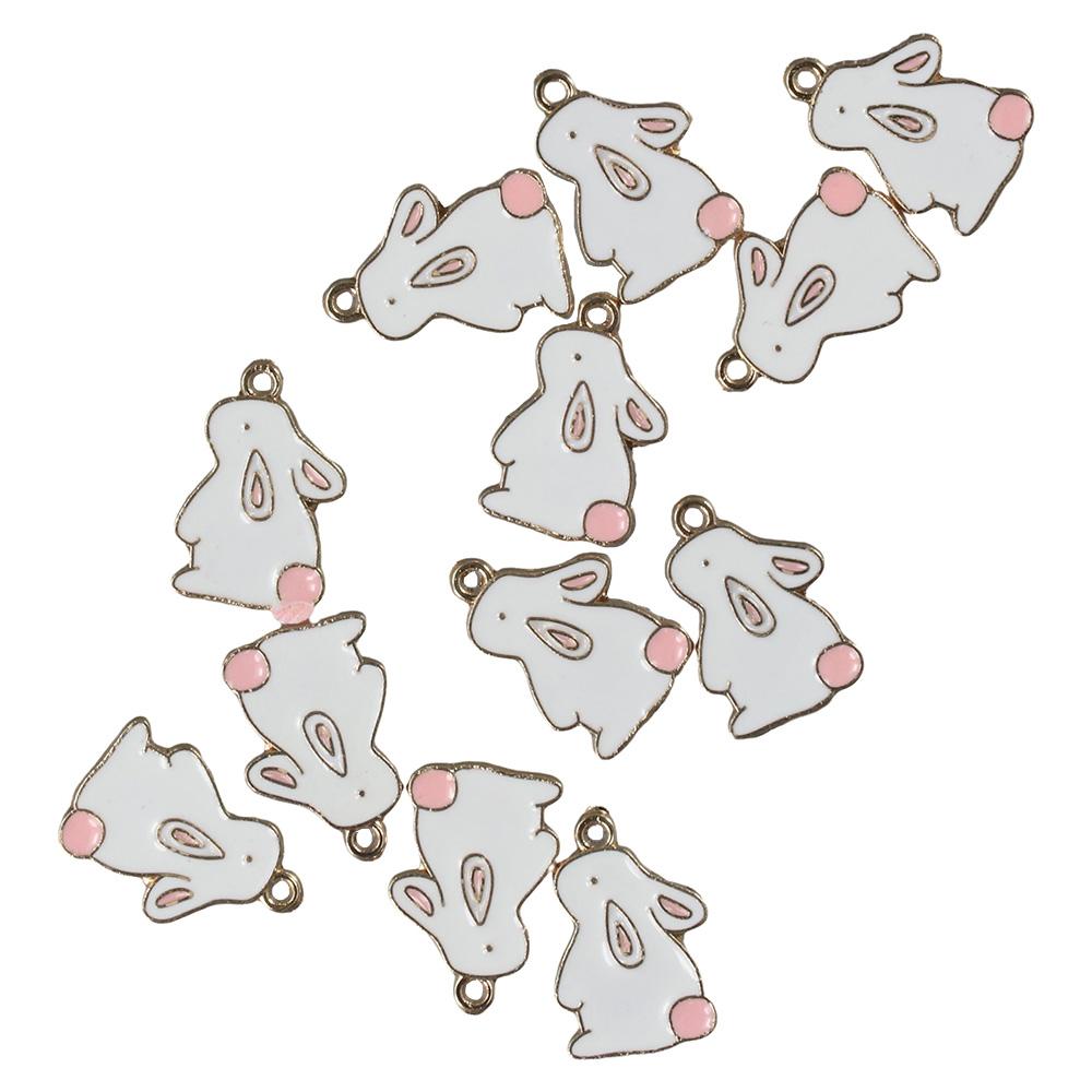 White Enamel Rabbit Charms Bulk Easter Bunny Charms Kawaii Animal Alloy Charms  For Jewelry Making