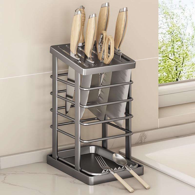 Kitchen Knife Holder Countertop Detachable Cutlery Storage Rack with Drain Tray for Home Kitchen Organization